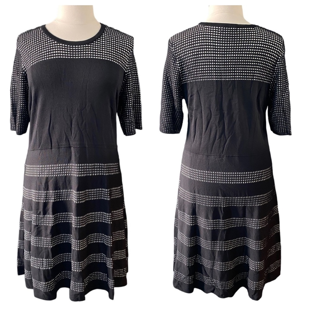 Calvin Klein dress knit fit and flare Black White Midi stretch CK plus size 1X